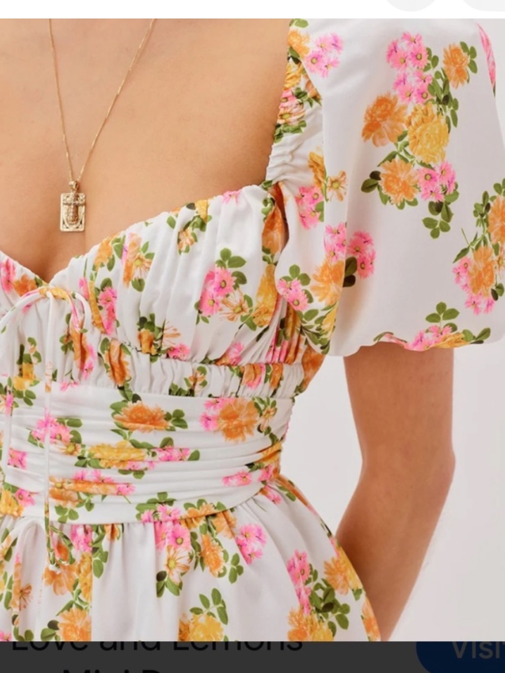 For Love And Lemons White Floral Puff Sleeve Mini Dress - Picture 3 of 4